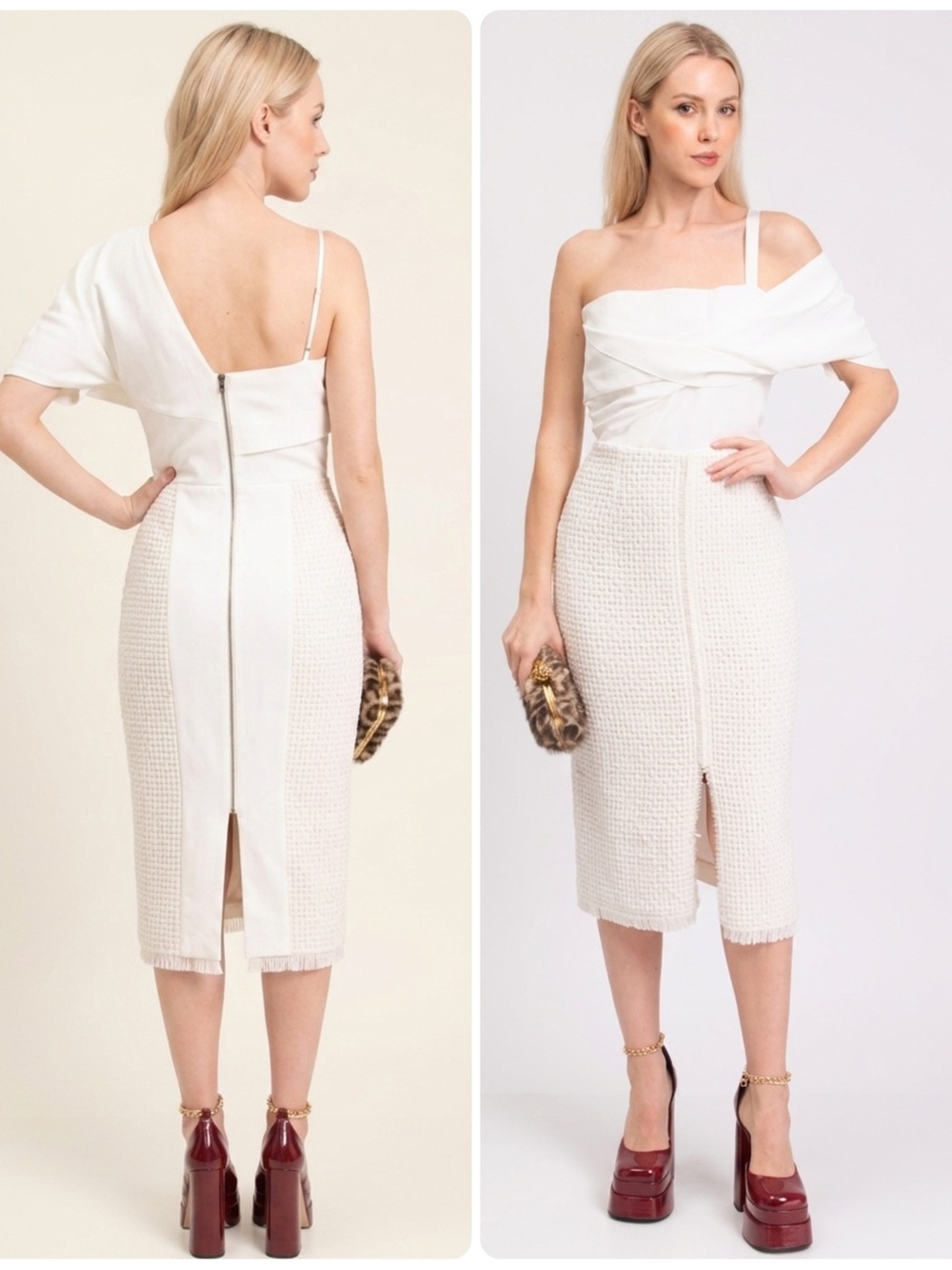 Roland Mouret Twist-Neck Asymmetric Midi Pencil Dress